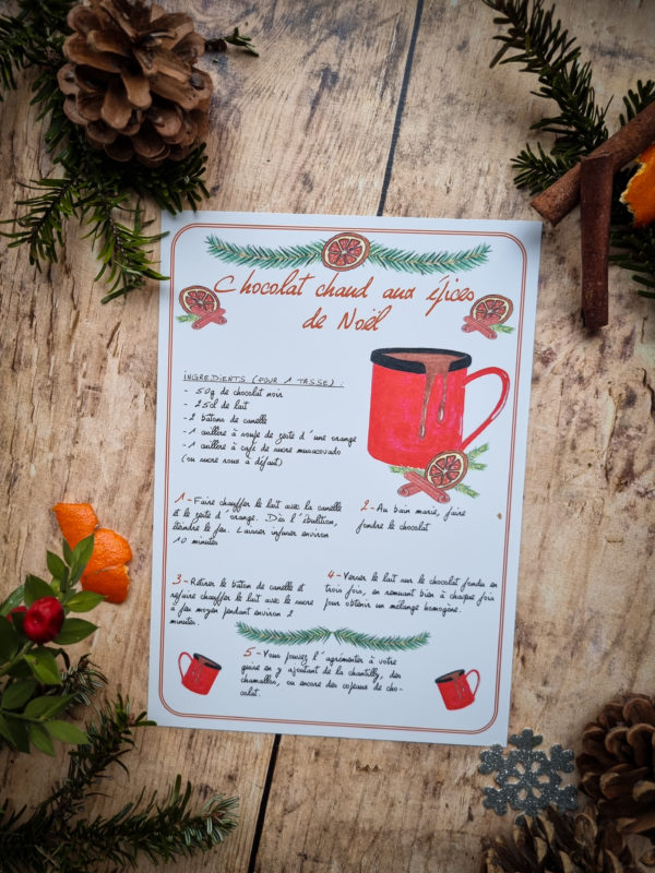 Carte recette chocolat chaud aux épices de Noël
